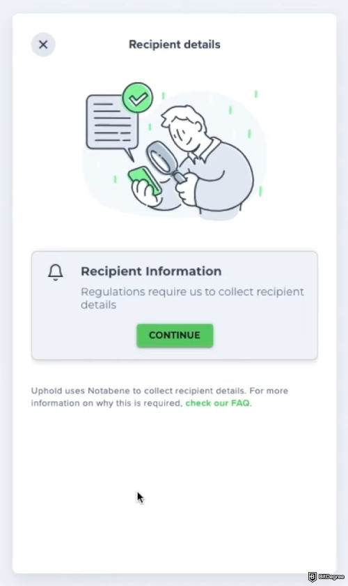 How to withdraw crypto from Uphold: provide recipient information.