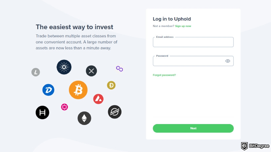 How to withdraw crypto from Uphold: login to your account.