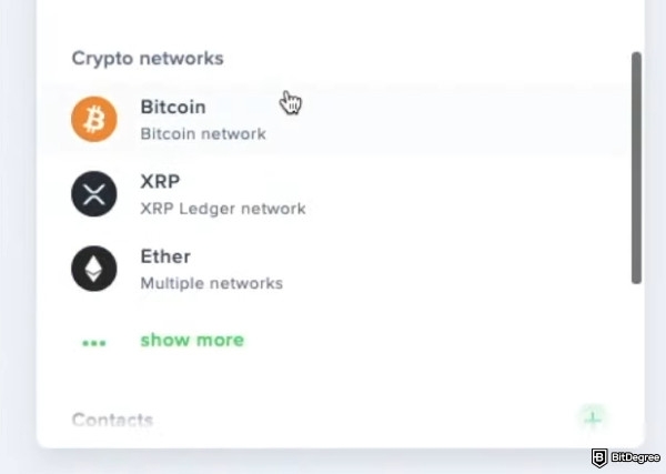 How to withdraw crypto from Uphold: select the network.