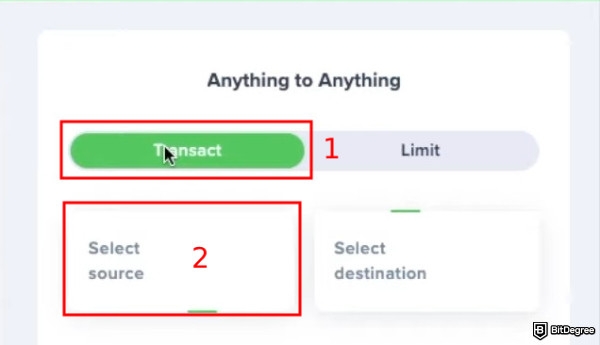 How to withdraw crypto from Uphold: ensure that you are on transaction panel and select source.