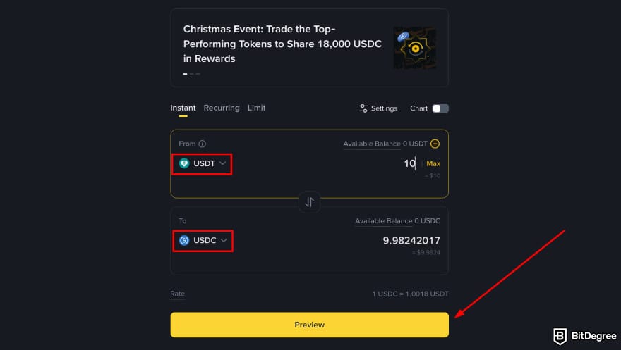 How to Withdraw From Binance in Nigeria: Binance convert USDT to USDC page.