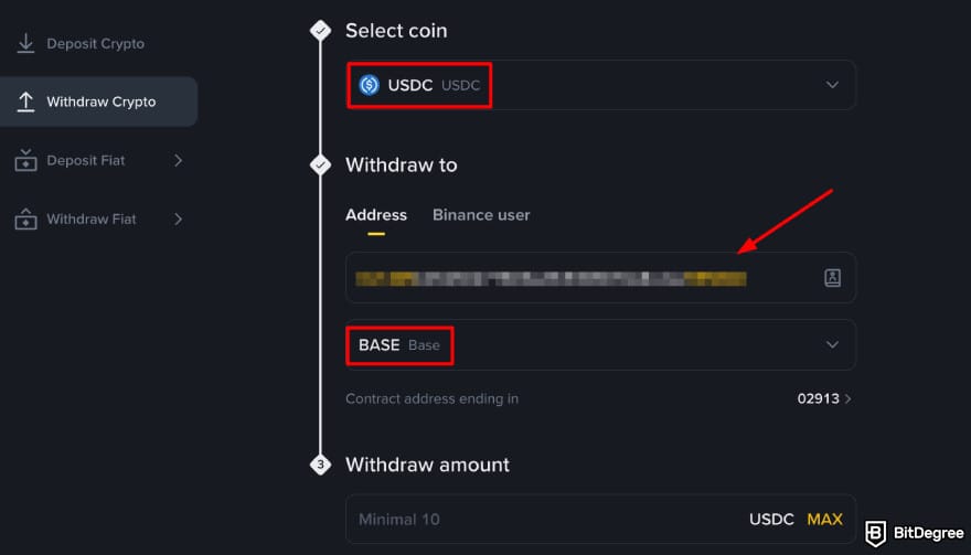 How to Withdraw From Binance in Nigeria: Binance withdraw USDC page.