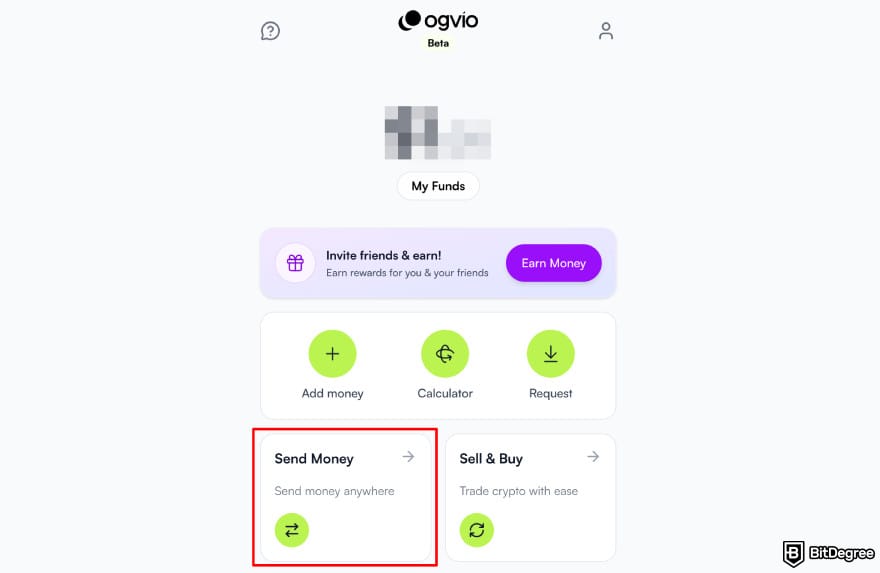How to withdraw from Binance in Nigeria: Ogvio homepage highlighting the [Send Money] option.