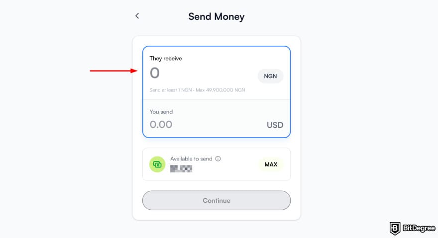How to withdraw from Binance in Nigeria: Ogvio send money page highlighting the transfer amount.