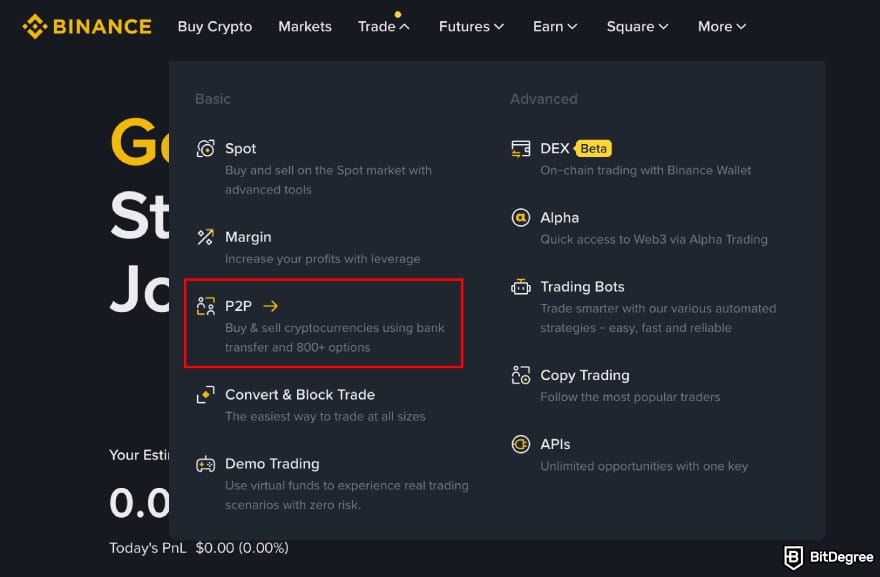 How to withdraw from Binance in Pakistan: Binance homepage highlighting P2P option. How to withdraw from Binance in Pakistan: Binance homepage highlighting P2P option.