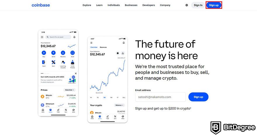 How to withdraw from coinbase: Coinbase homepage.