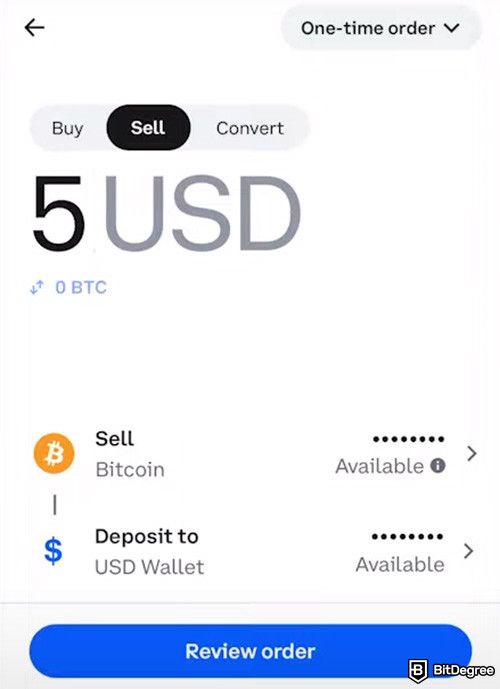 How to withdraw from Coinbase: Entering the amount to sell on the Coinbase mobile app.