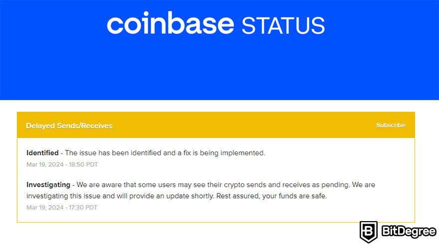 How to withdraw from Coinbase: Coinbase status page.