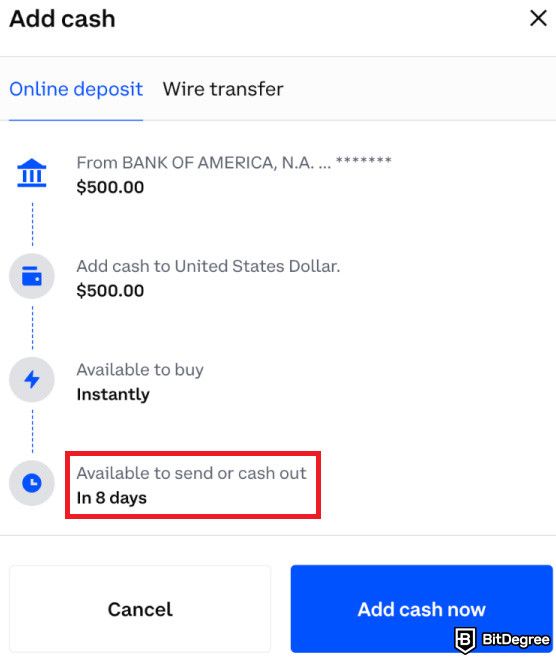 How to withdraw from Coinbase: Transaction status on the Coinbase dashboard.