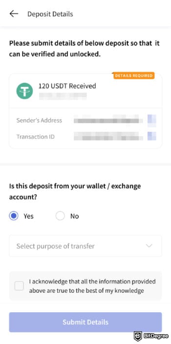 How to withdraw from KuCoin in India: CoinDCX crypto self-declaration page.
