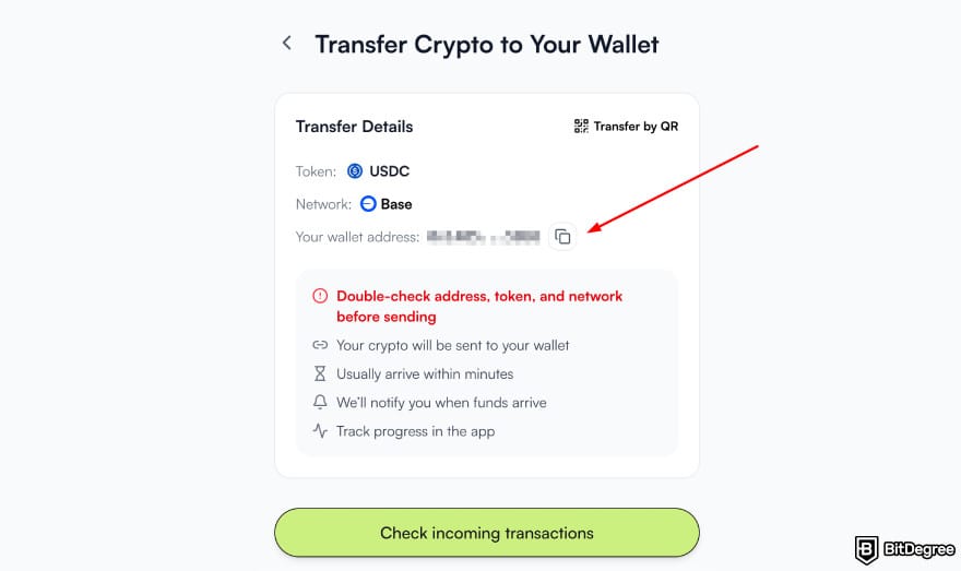 How to withdraw from KuCoin in India: Ogvio transfer crypto to wallet page.
