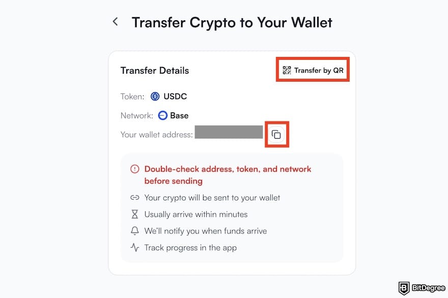 How to withdraw from KuCoin to Nigeria bank: the crypto address details on Ogvio, with the copy icon and QR code outlined.