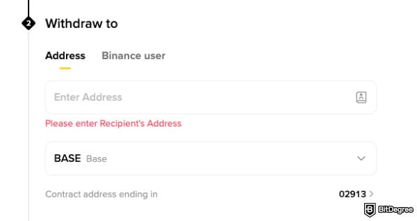 How to withdraw money from Binance: selecting the network for the withdrawal on Binance.