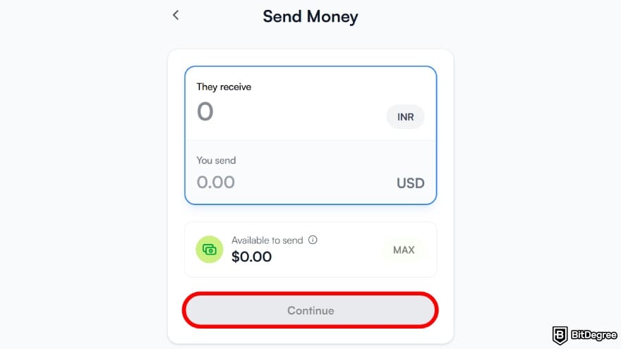 How to withdraw money from Binance in India: type in the amount to send and choose [Continue].
