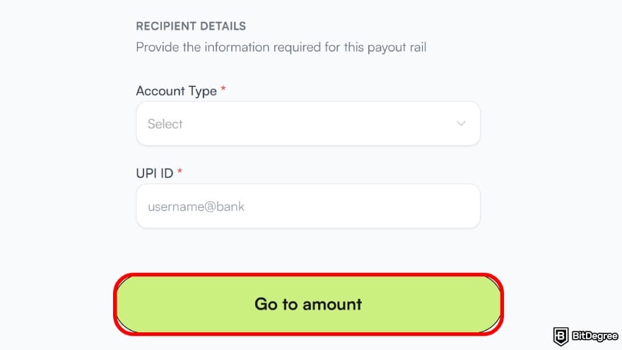 How to withdraw money from Binance in India: enter the bank details.