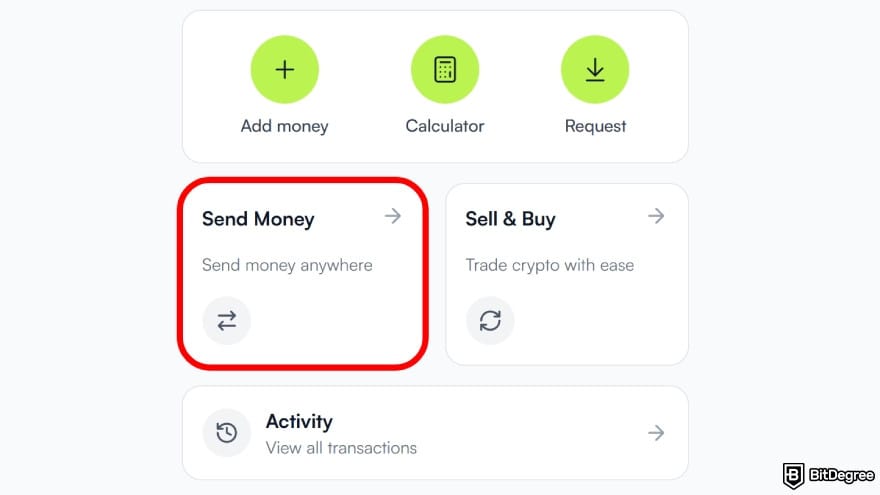 How to withdraw money from Binance in India: select [Send Money].