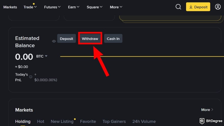 How to withdraw money from Binance in India: click on the [Withdraw] option.