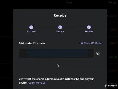 How to withdraw money from Binance: the receive address on Ledger Live for Ethereum.