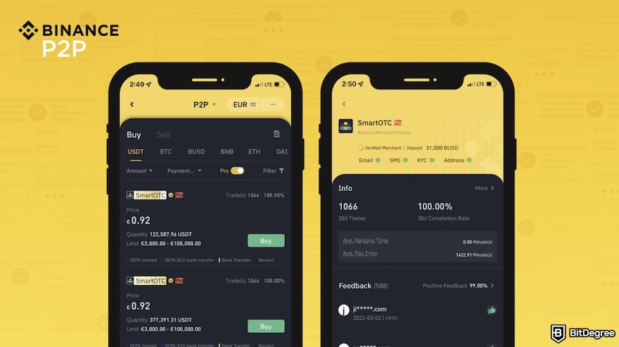 How to withdraw money from Binance Philippines: Binance P2P shown on mobile devices.