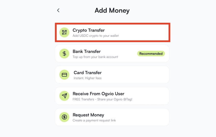 How to withdraw money from Binance Philippines: the [Crypto Transfer] button outlined on Ogvio.