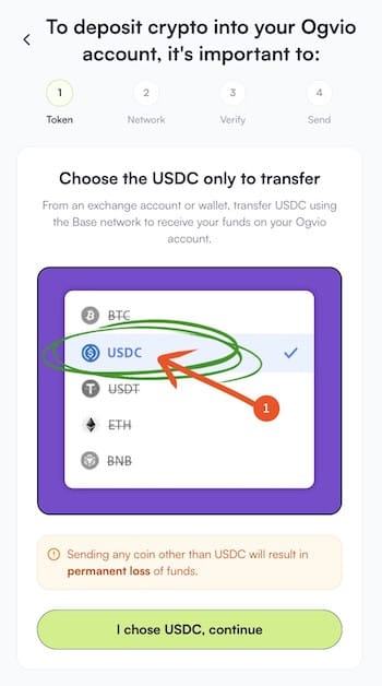 How to withdraw money from Binance Philippines: USDC address generation on Ogvio.