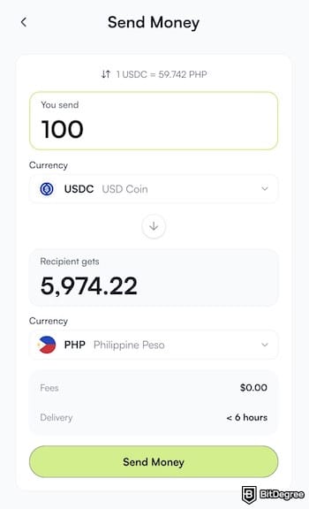 How to withdraw money from Binance Philippines: Ogvio's calculator, showing the USDC conversion to PHP.