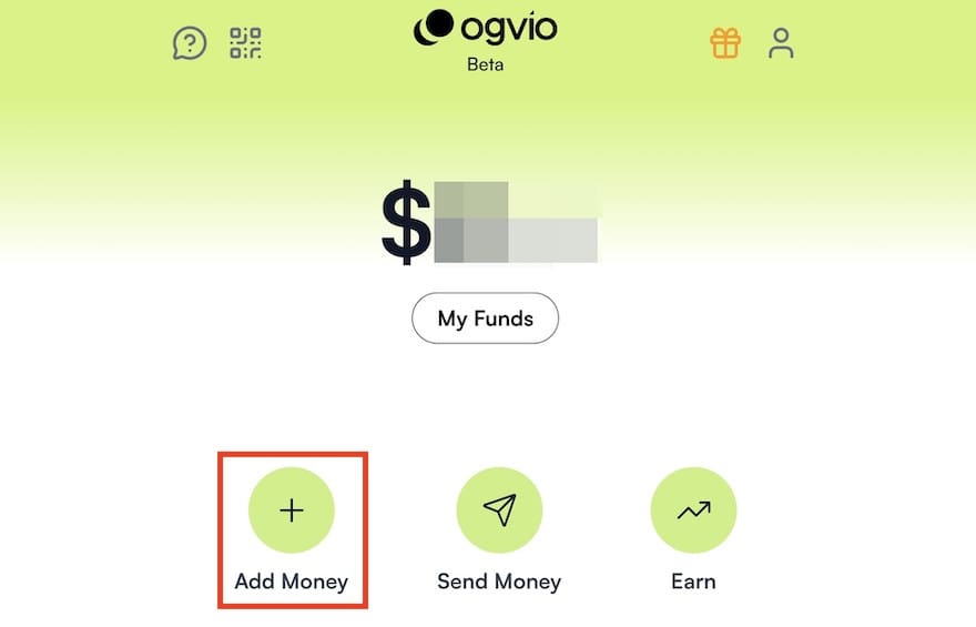 How to withdraw money from Binance Philippines: the [Add Money] button on Ogvio dashboard outlined.