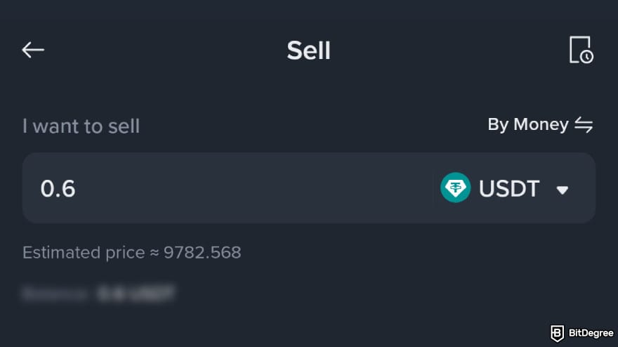 How to withdraw money from Binance: the amount form to sell crypto on the Binance app.