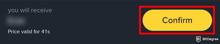 How to withdraw money from Binance: the Confirm button when selling crypto on the Binance app.