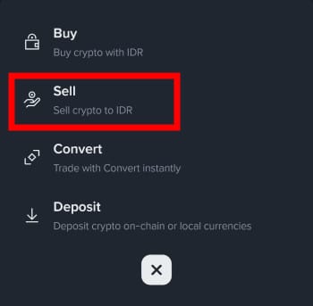 How to withdraw money from Binance: the trade options on Binance mobile app with the Sell menu highlighted.