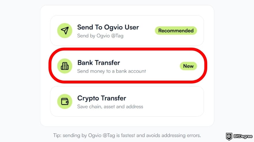 How to withdraw money from Binance Wallet: choose to send your money via bank transfer.