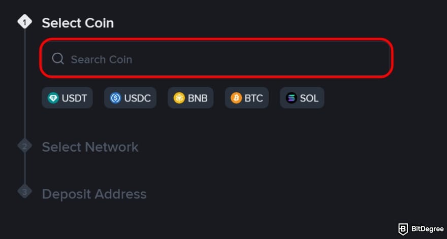 How to withdraw money from Binance Wallet: select the coin to transfer.