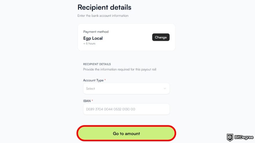 How to withdraw money from Binance Wallet: change your payment method if you wish and enter the bank details.