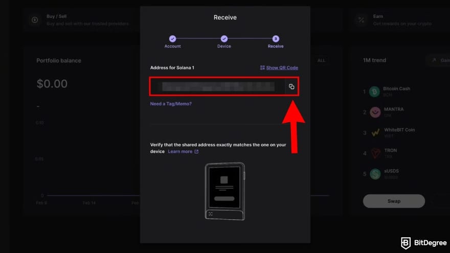 How to withdraw money from Binance Wallet: copy the shown address.