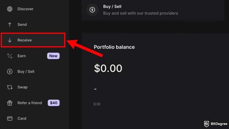 How to withdraw money from Binance Wallet: click [Receive] on the side bar.