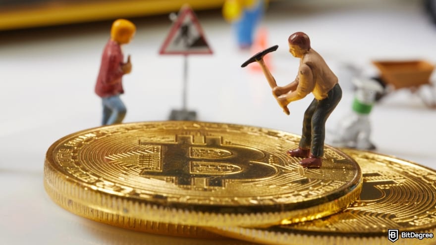How to withdraw money from Binance Wallet: a toy miner is digging on a golden coin.