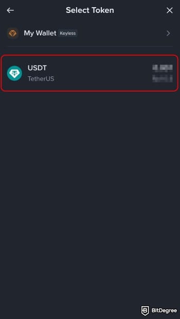 How to withdraw money from Binance Wallet: choose the token you want to receive.