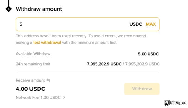 How to withdraw money from Binance: picking the withdrawal amount.