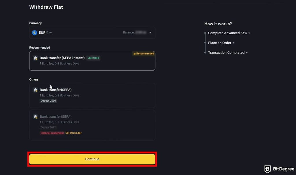 How to withdraw money from Binance: the withdraw fiat page on Binance.