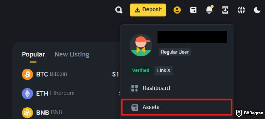 How to withdraw money from Bybit: the [Assets] menu under your Binance profile.