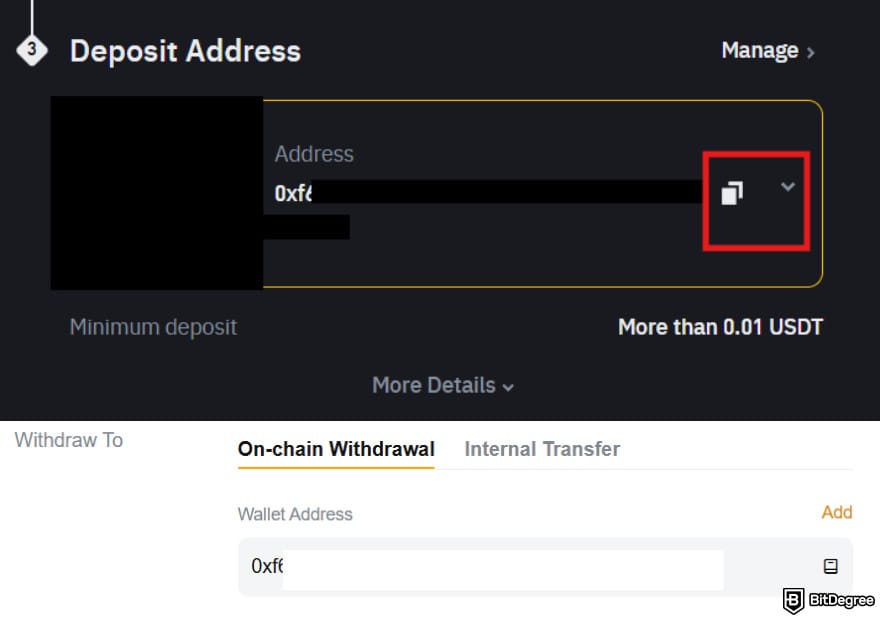 How to withdraw money from Bybit: copying the address on Binance to Bybit.