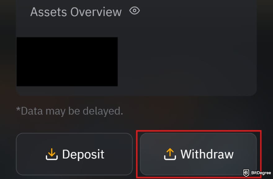 How to withdraw money from Bybit: the [Withdraw] button under assets overview.