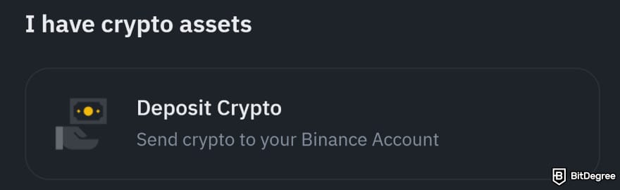 How to withdraw money from Bybit: the [Deposit Crypto] menu on Binance.