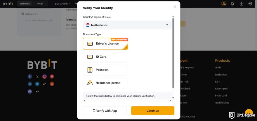 How to withdraw money from Bybit: verify your identity on Bybit.