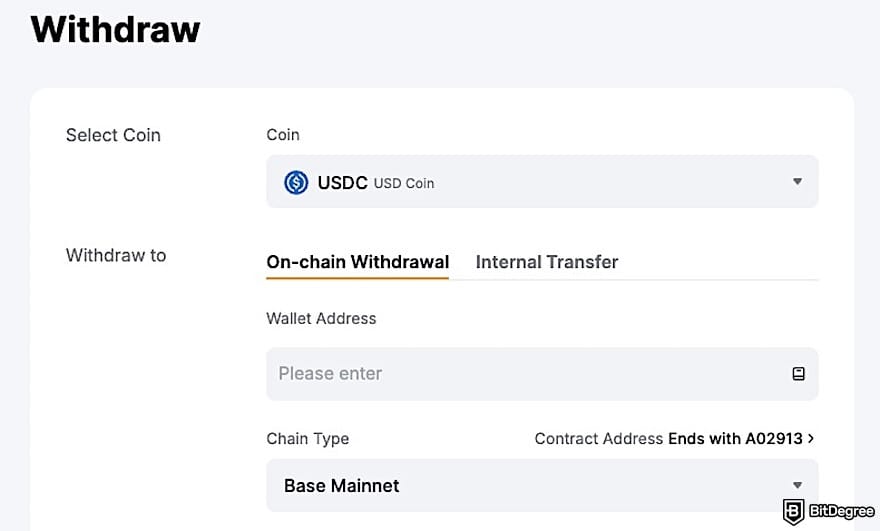 How to withdraw money from Bybit in Nigeria: the withdrawal page on Bybit.