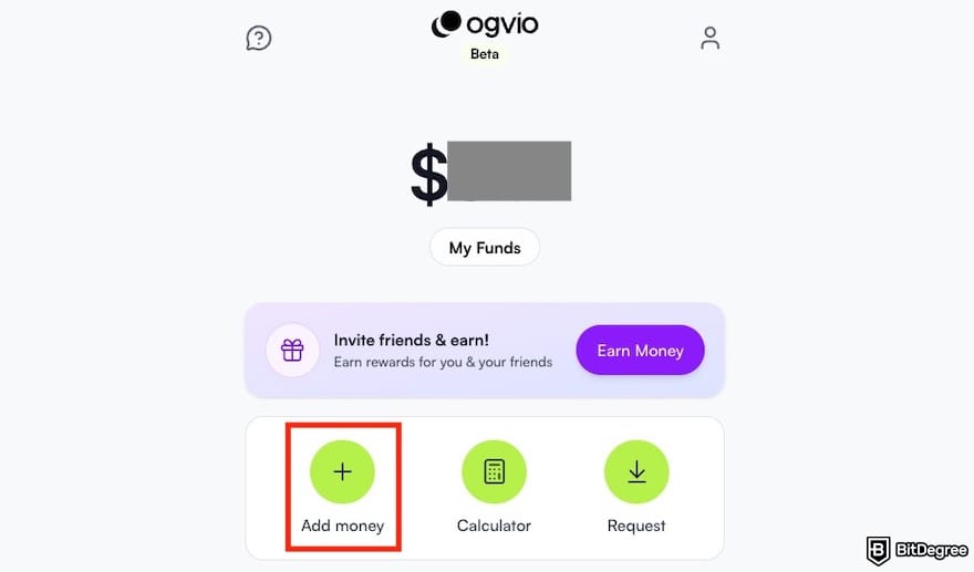 How to withdraw money from Bybit in Nigeria: the [Add money] button on Ogvio's dashboard.
