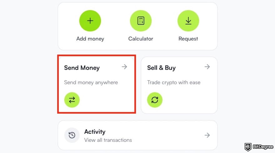 How to withdraw money from Bybit in Nigeria: the [Send Money] button on Ogvio outlined.