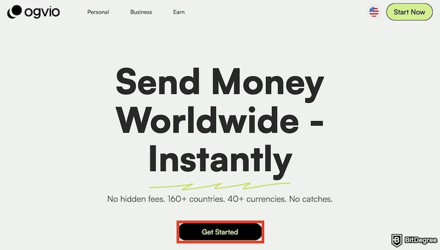 How to withdraw money from Bybit in Nigeria: the [Get Started] button on Ogvio's homepage.