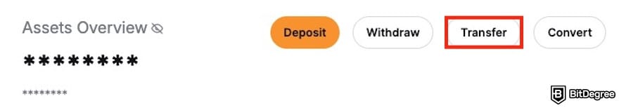 How to withdraw money from Bybit in Nigeria: the [Transfer] button on Bybit outlined.