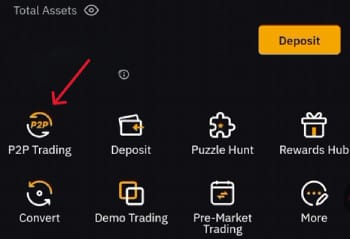 How to withdraw money from Bybit: the [P2P Trading] menu on the app's homepage.